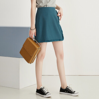 

Yixiang Liying 2017 summer new Korean fashion casual simple simple color grinding edge skirt skirt A word skirt 970433015 green