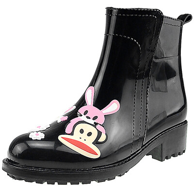 

PaulFrank big mouth monkey rain boots ladies fashion hand-painted rain boots waterproof rubber shoes overshoes PF1009 black 36 yards