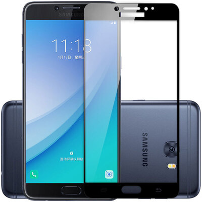 

ESCASE Samsung Galaxy C7 Pro полноэкранного фильм Samsung C7 Pro закаленного стекла мембраны покрывая полный HD мобильного телефона фильм полноэкранного анти-отпечатки пальцев доказательства черных линий