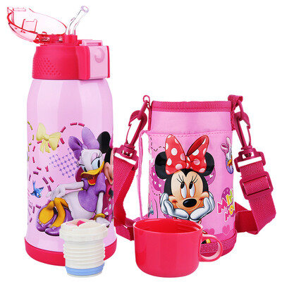 

[Jingdong Supermarket] Disney 304 stainless steel children's insulation cups male and female students straw double cover cup baby strap leather bottle 400ML princess purple HC6010S