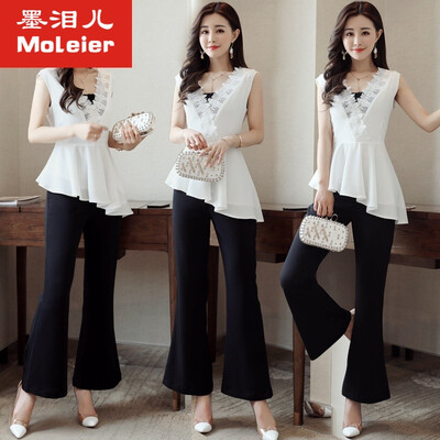 

A sleeveless top with long style bell-pants fashion professional womens 2 - piece 2017 summer suit