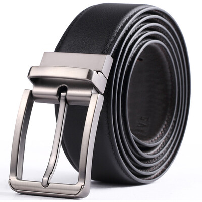 

Paibao pabojoe mens belt mens first layer leather belt fashion rotating buckle double-sided use two-color pin buckle belt ZY155 black coffee color black