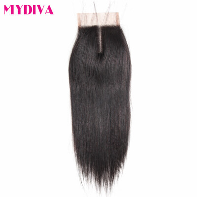 

Mydiva Straight Human Hair Closure Brazilian Remy Hair 4x4inch Lace Closure Middle Part Natural Color 8-20inch 130 Density