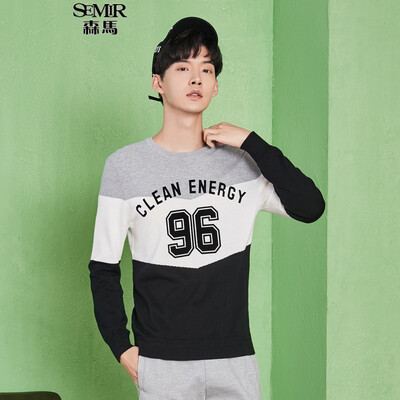 

Semir sweater men's autumn fashion men's round neck rounded letters hit color sweater 14316071002 blue and white tone XL