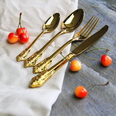 

Dior Lily 304 stainless steel Western Palace European carved gilt steak cutlery fork spoon 4 sets