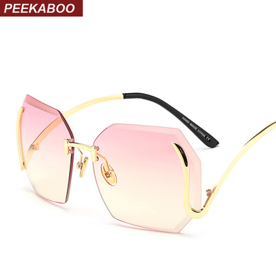 

Peekaboo Fashion Vintage Rimless Sunglasses New Women High Quality Gradient Rimless Sun Glasses Ladies Pink Eyeglasses