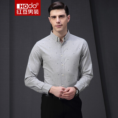 

Red Bean Hodo Men's Shirt Мужская мода Фрезерная печать с длинным рукавом Хлопок Пряжка Мужская рубашка S5 Серый 165 / 84A