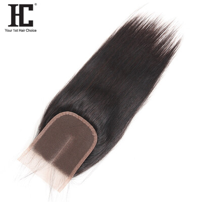 

HC Hair Products Straight Remy Hair 4x4 Middle Brazillian Part Lace Closure 8-18inch Natural Color One Piece 100 Human Hair Free