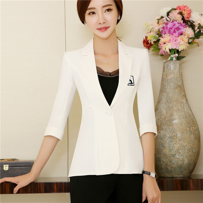 

Formal blazer women 2017 slim half sleeve with turnback cuffs notched collar single button plus size blazer OL ladies jackets