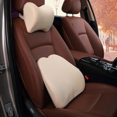 

Arctic velvet Bejirong car headrest lumbar support set car office slow rebound space memory cotton pillow neck pillow set beige