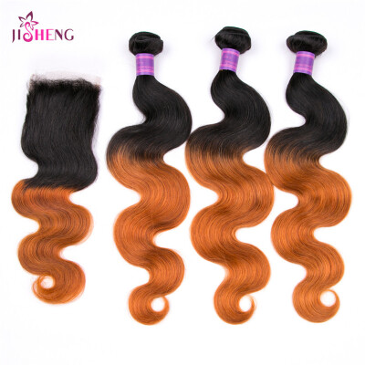 

8A Brazilian Virgin Human Hair Wave 3 Bundles Ombre Body Wave Hair Weaving With 4*4 Lace Closure Remy Hair Extensions