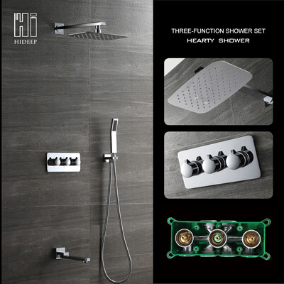 

HIDEEP Luxury Bathroom Wall Mounted Rain Shower Faucet Set with Chrome polished finishing