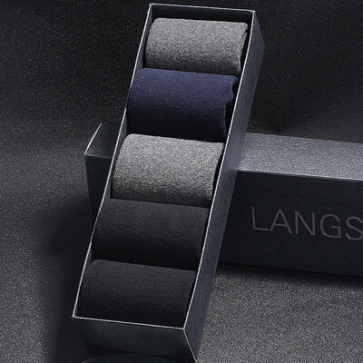 

Langsha socks mens autumn&winter thickening loops in the tube business casual mens socks black 5 pairs of code