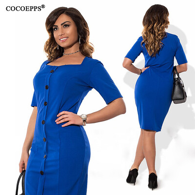 

COCOEPPS fashionable plus size casual women dress 2017 autumn summer style solid Knee-Length Dresses big sizes loose blue dress