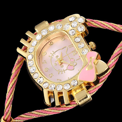 

2017 New Brand Hello Kitty Cartoon Watches Women Children Dress Quartz WristWatch Kids Hello Kitty Watches Girls Clock
