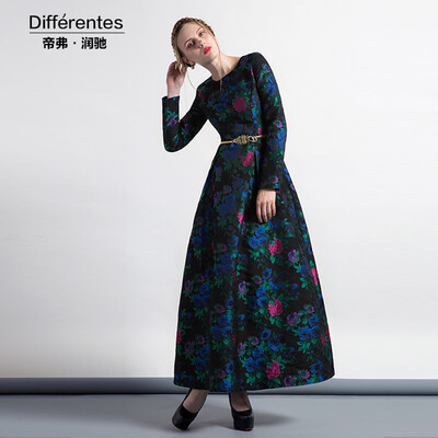 

DF · RS Europe and the United States in autumn and winter elegant retro jacquard dress women long temperament waist dress women