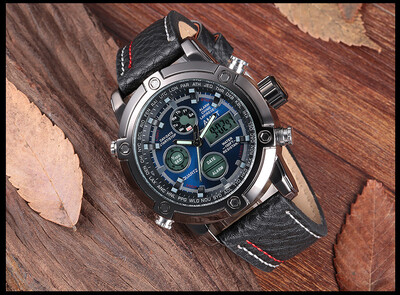 

Top Brand Luxury Double Display Leather Mens Watches Waterproof LED Digital Military Army Men Sports Watch Relogio Masculino