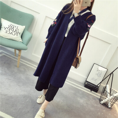 

2017 fashion new autumn and winter women's embroidery loose sweater women long section long-sleeved knitted cardigan jacket