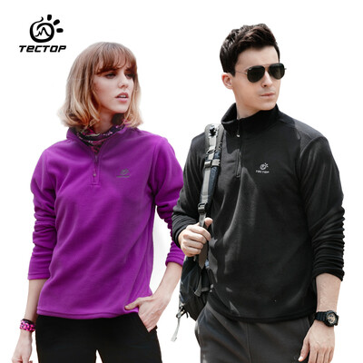 

TECTOP catching fleece outdoor thick warm men&women catching fleece solid color stand collar half cardigan soft&comfortable catching fleece MZRY033 mens black 2XL