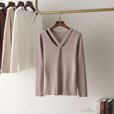 

Autumn new women front cross long sleeves sets of pure color Slim sweater soft bottom shirt sweater