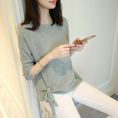 

sustory Women&39s 2017 autumn&winter section Korean version of the collar with sweater solid color pullover loose long-sleeved sweater SRSU082 bean green S