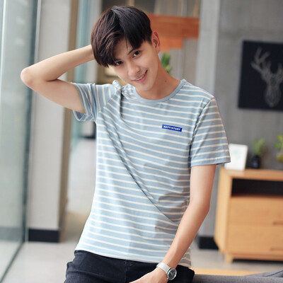 

Men's 2017 spring and summer men's t-shirt men's short sleeve T-shirt sea soul wind striped T-shirt as gift for men