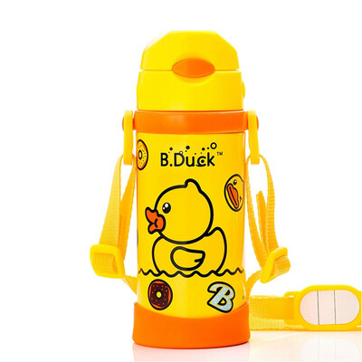 

BDUCK Little Yellow Duck Childrens Cup Thermos Baby Stainless Steel High Vacuum Straw Cup Insulation Kettle 380ml Yellow 6029TM