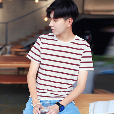 

Men's 2017 summer new striped men's T-shirt men's cotton short-sleeved T-shirt as gift for men