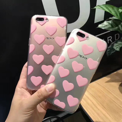 

OppoR11plus girl pink love embossed mobile phone shell vivox9 all-inclusive wrestling transparent protection soft shell