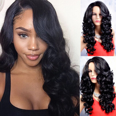 

JUNSI Synthetic Wig Long Black Curly Hair Wig Beauty Hair For Black Women Wigs