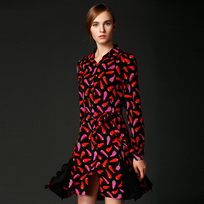 

Marc Rebecca Retro Print Long Sleeve Shirt Skirt Open Skirt A Skirt Skirt 75079E Black Print