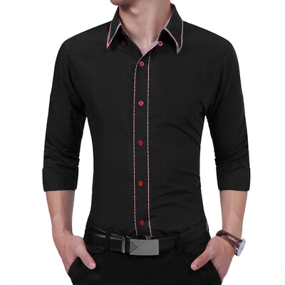 

Brand 2017 Fashion Male Shirt Long-Sleeves Tops Simple Solid Color Hit Color Side Mens Dress Shirts Slim Men Shirt
