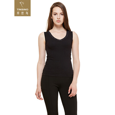 

Filament bird TINSINO warm vest female models nylon body underwear lace V-neck cotton medium thick plus velvet base base vest black -XL 165-175