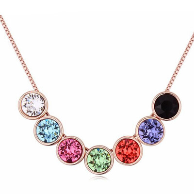 

Colorful Rhinestone Rainbow Necklaces Pendants For Women Austrian Crystal Beads Box Chain Necklace .20099