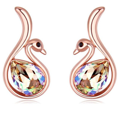 

Austrian Crystal Stud Earrings For Women Rose Gold Color Earring Rhinestone Fashion Jewelry Friendship Party Gift .21449