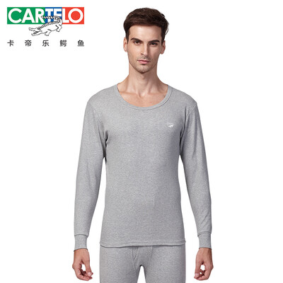 

CARTELO mens cotton fashion casual thin thermal underwear set with round collar