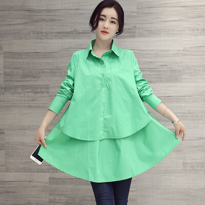 

Fort Sheng 2017 new women autumn solid color commuter lapel long sleeves loose pleated cotton shirt Slim simple elegance yzLWQY3732 white L