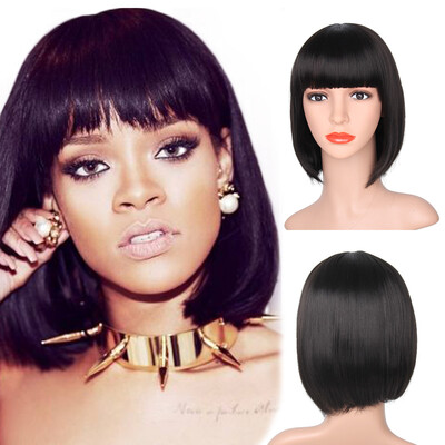 

AISI HAIR 14 '' Черный Боб-парик Синтетические парики для черных женщин Устойчивые к теплу волосы с взрывами