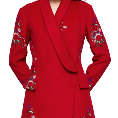 

Pig-weed flowers flowers pattern embroidered red wool overcoat
