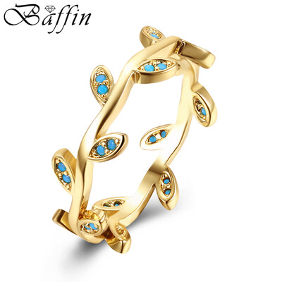 

BAFFIN Bohemian Gold Plated Leaves Shaped Rings for Woman Simulated Kallaite Jewelry For Women Finger Rings