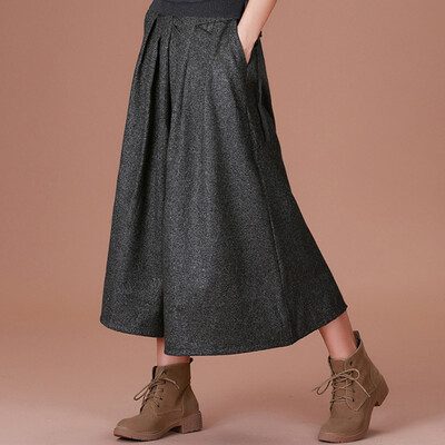 

City plus CITYPLUS 2017 autumn&winter new women&39s art high waist A word pleated long skirt wild hair half skirt CWQZ179259 flower gray M