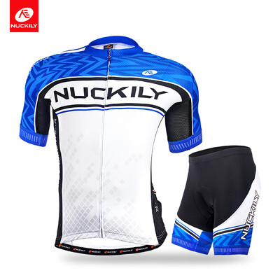 

NUCKILY Men's summer short sleeve outdoor cycling suit SBS Full length zipper jersey with polyester short bike wear