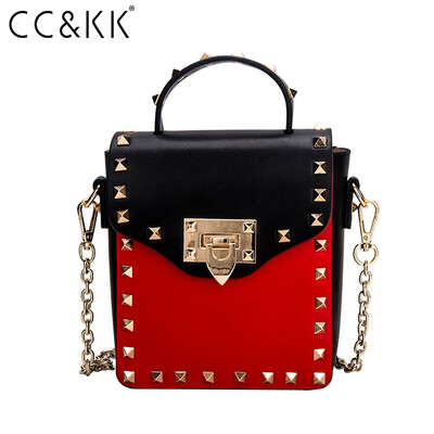 

CC & Fashion leather handbags rivets shoulder bag new pure leather European and American rivets fashion handbags