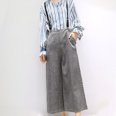

City plus CITYPLUS 2017 autumn and winter new women's literature and art loose loose casual piece high waist wide leg strap pants CWKX178559 brown L