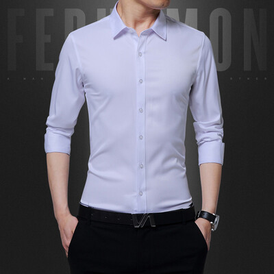 

2017 new men's long-sleeved shirt autumn self-cultivation men's solid color wild anti-wrinkle casual shirt as gift for men