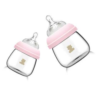 

Snow Bear Glass Bottle Newborn Wide-bore Glass Bottle Baby Bottle 100ml Pink 09575