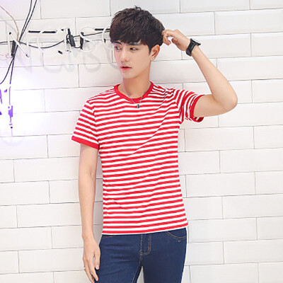 

Korean men's 2017 spring and summer men's t-shirt men's short-sleeved T-shirt sea soul wind striped T-shirt male