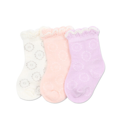 

Cotton Age PurCotton Spring&summer baby flower thin jacquard socks 15cm half bleach lilac purple light pink 3 pairs bag
