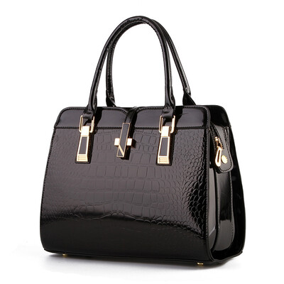 

Womens 2018 new bright patent leather crocodile print fashionable single-shoulder carry womans bag european-style atmospheric wo