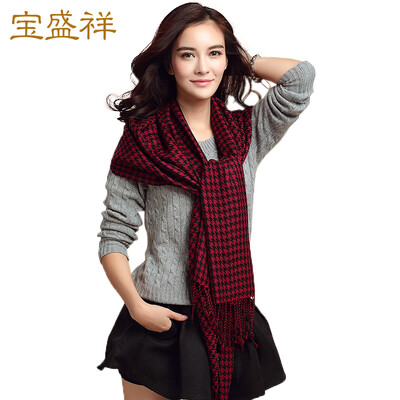

Baoshengxiang scarf female autumn&winter worsted lady wool scarf shawl dual use thousands of birds grid thickening warm collar gift box w9508 black red grid
